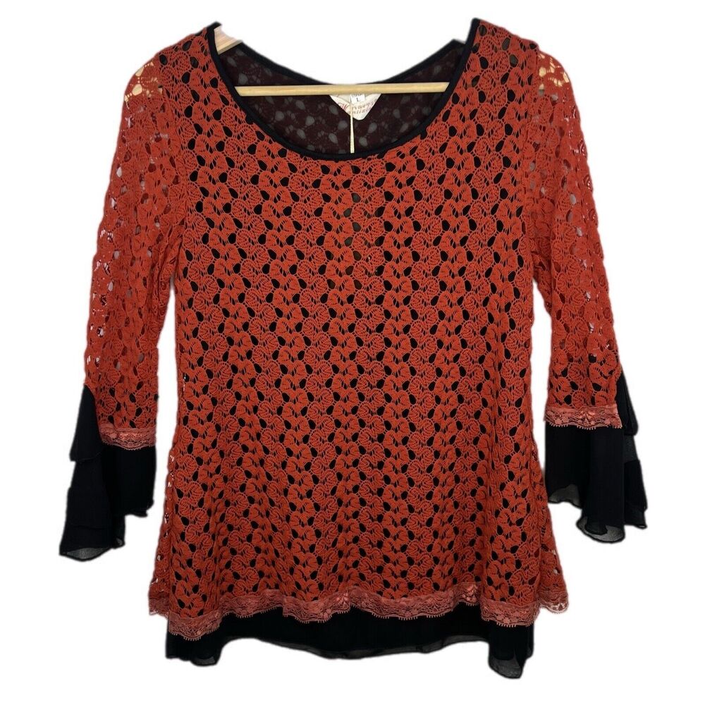 NWT Open Knit Crochet Orange Halloween Witchy Goth Fairy Blouse Large‎ Whimsical